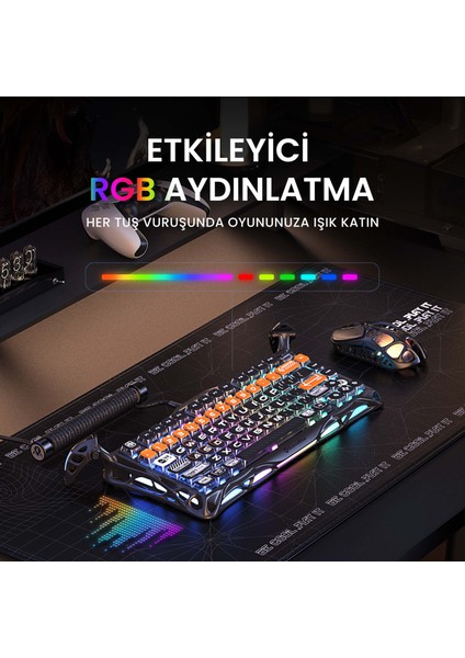 Mercury K1 Pro+X Kablosuz Rgb Işıklı Mekanik Q Gaming Klavye ve Optik Mouse Seti, Cyberflare indirimleri