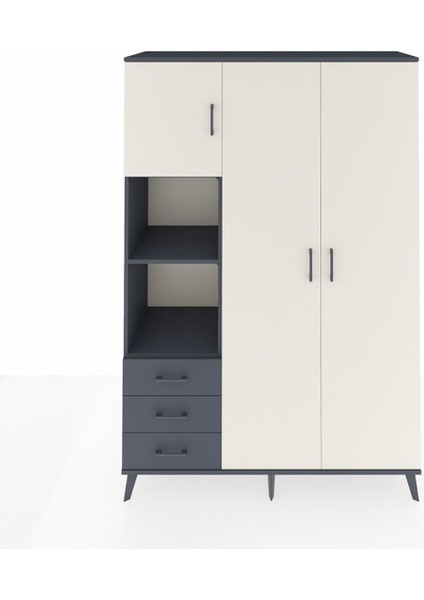 Hyperion Dolap 6 Raflı 3 Çekmeceli Tek Askılı 132X44X195 Antrasit-Aytaşı/antrasit
