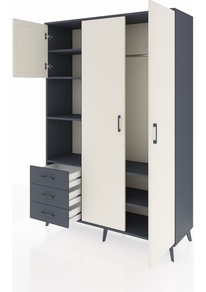 Hyperion Dolap 6 Raflı 3 Çekmeceli Tek Askılı 132X44X195 Antrasit-Aytaşı/antrasit modelleri