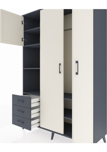 Hyperion Dolap 6 Raflı 3 Çekmeceli Tek Askılı 132X44X195 Antrasit-Aytaşı/antrasit fırsatları