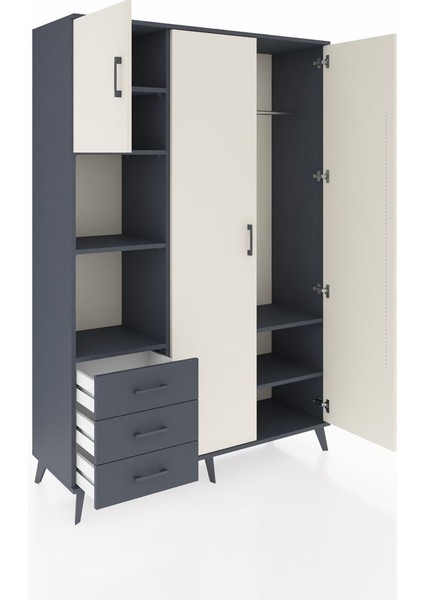Hyperion Dolap 6 Raflı 3 Çekmeceli Tek Askılı 132X44X195 Antrasit-Aytaşı/antrasit indirimleri