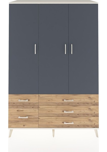 Kronos Dolap 5 Raflı 5 Çekmeceli Tek Askılı 132X59X195 Aytaşı-Antrasit/çam