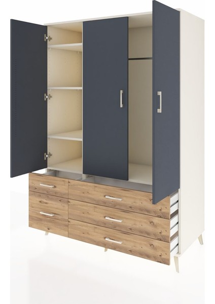 Kronos Dolap 5 Raflı 5 Çekmeceli Tek Askılı 132X59X195 Aytaşı-Antrasit/çam modelleri