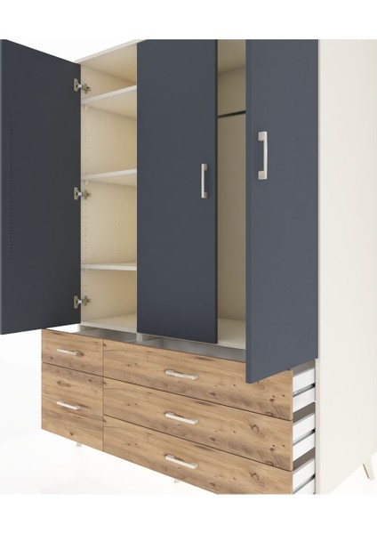 Kronos Dolap 5 Raflı 5 Çekmeceli Tek Askılı 132X59X195 Aytaşı-Antrasit/çam fırsatları