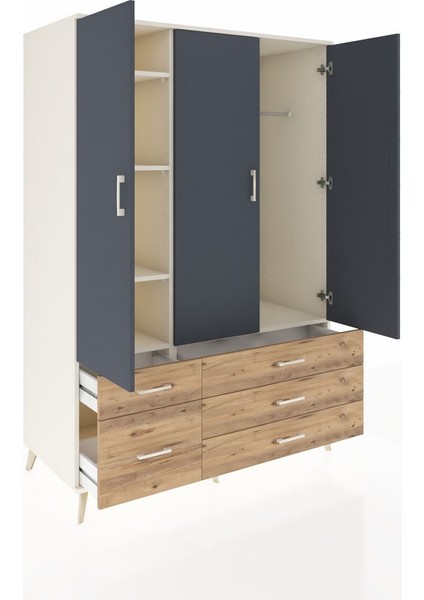 Kronos Dolap 5 Raflı 5 Çekmeceli Tek Askılı 132X59X195 Aytaşı-Antrasit/çam indirimleri