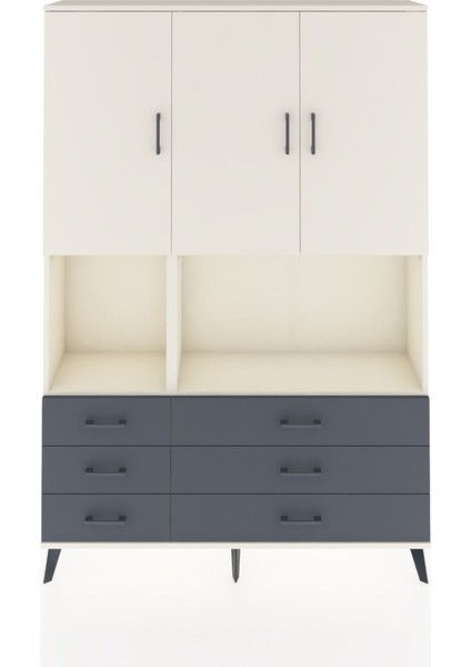 Arges Dolap 6 Raflı 6 Çekmeceli 3 Kapaklı 132X30X195 Aytaşı-Aytaşı/antrasit