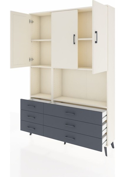 Arges Dolap 6 Raflı 6 Çekmeceli 3 Kapaklı 132X30X195 Aytaşı-Aytaşı/antrasit modelleri