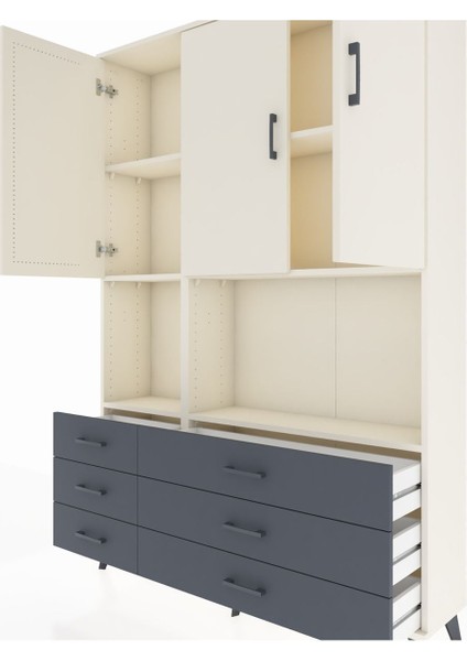 Arges Dolap 6 Raflı 6 Çekmeceli 3 Kapaklı 132X30X195 Aytaşı-Aytaşı/antrasit fırsatları
