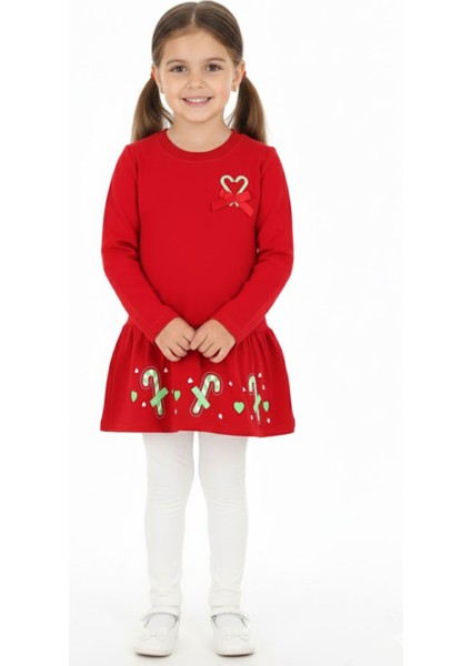 Kız Çocuk Elbise 2 Iplik Şardonlu Kalpli Fiyonklu Noellik fiyatları
