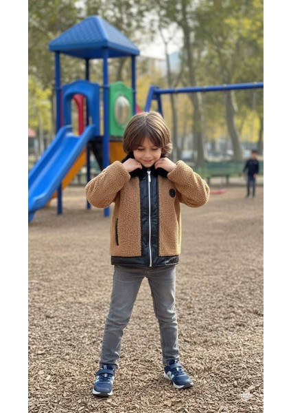 Çocuk Pelüş Deri Detaylı Fermuarlı Mont fiyatları