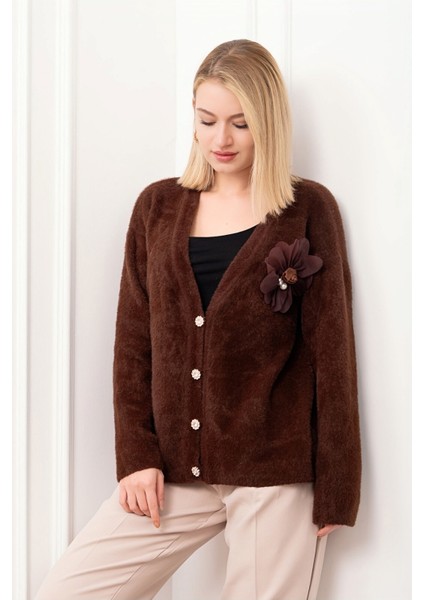 Flora Rose Gül Detaylı Sakal Yün Hırka 25301