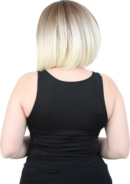 Kahkülsüz Düz Kısa Fiber Sentetik Peruk - Kumral / Platin Ombreli modelleri