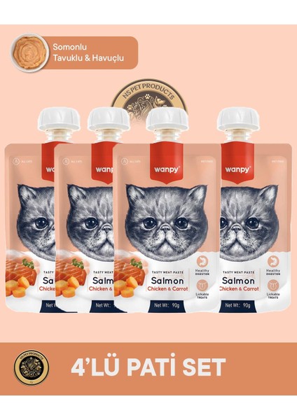Somon-Tavuk-Havuç Kedi Et Ezmesi 4'lü – 90 G × 4 Paket modelleri