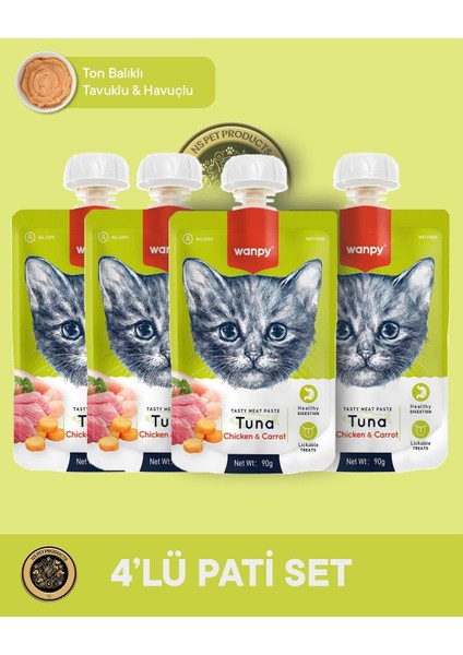 Ton Balık-Tavuk-Havuç Kedi Et Ezmesi 4'lü – 90 G × 4 Paket modelleri