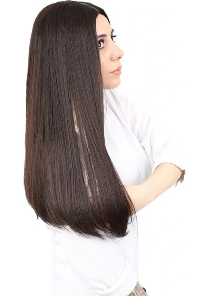 Fiber Sentetik Uzun Düz Peruk - Koyu Kahve fiyatları