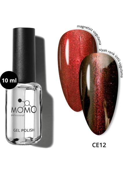 Kristal Kedi Gözü Kalıcı Oje CE12, Yarı Şeffaf, Kırmızı, 10 ml