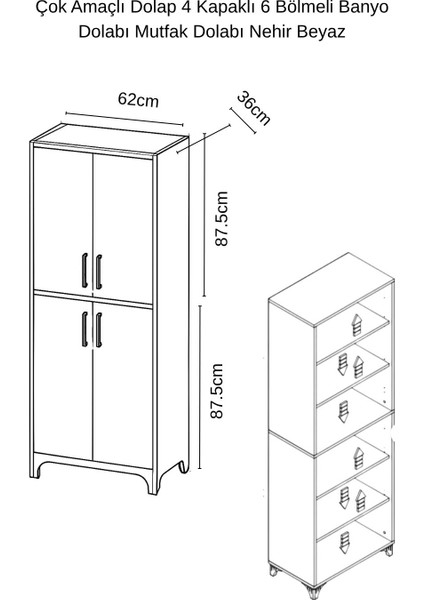Çok Amaçlı Dolap 4 Kapaklı 6 Bölmeli Banyo ve Mutfak Dolabı modelleri