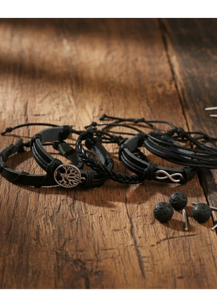 Sonsuzluk Yaşam Ağacı Sembol 5 Parçalı Hakiki Deri Bileklik Setleri fırsatları