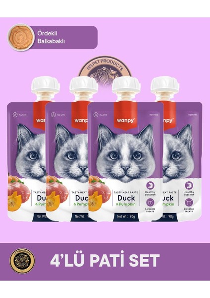 Taze Ördekli Bal Kabaklı Kedi Et Ezmesi 4'lü – 90 G × 4 Paket