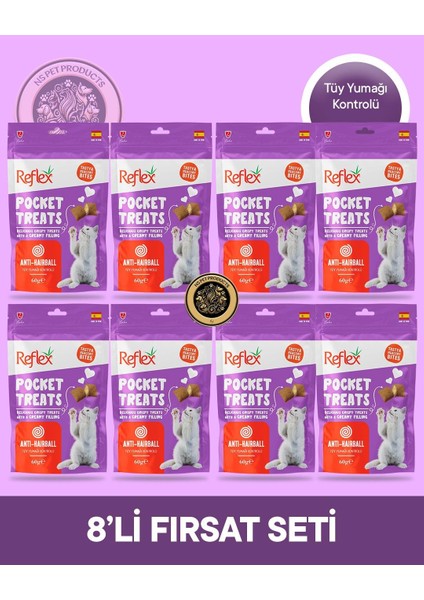 Plus Pocket Treats Tüy Yumağı Kontrolü Kedi Maması 8'li Süper Fırsat Set 8X60 gr