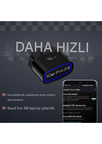 Pro 2s Bluetooth 5.2 O b d 2 Araç Tarama Aracı, Iphone, Android ve Windows Için