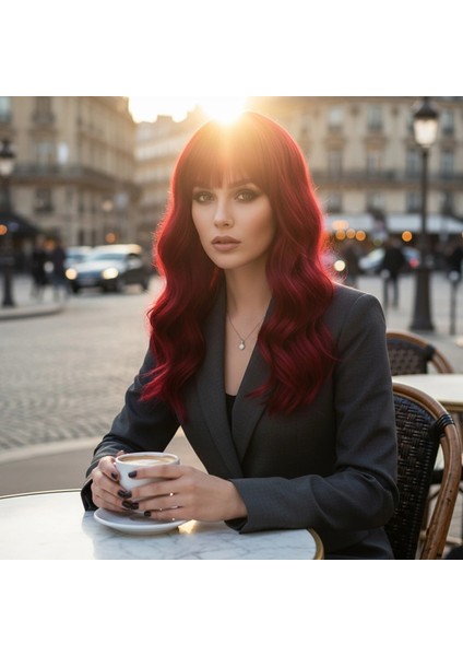 Dalgalı Kısa Perçemli Fiber Sentetik Peruk - Kızıl