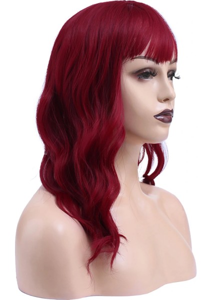 Dalgalı Kısa Perçemli Fiber Sentetik Peruk - Kızıl fiyatları