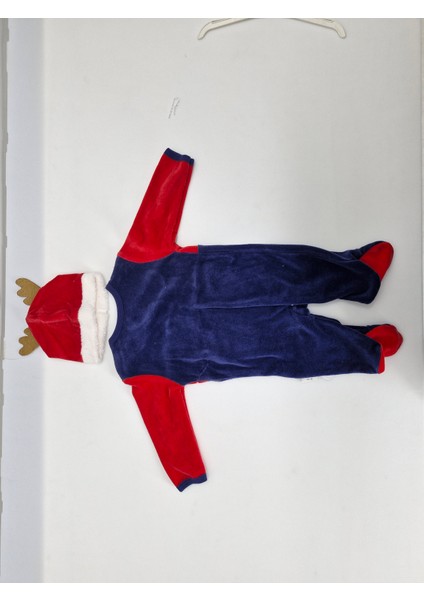 Unisex Kırmızı Laci Noel Penguenli Patikli Kadife Tulum 0-3 Ay modelleri