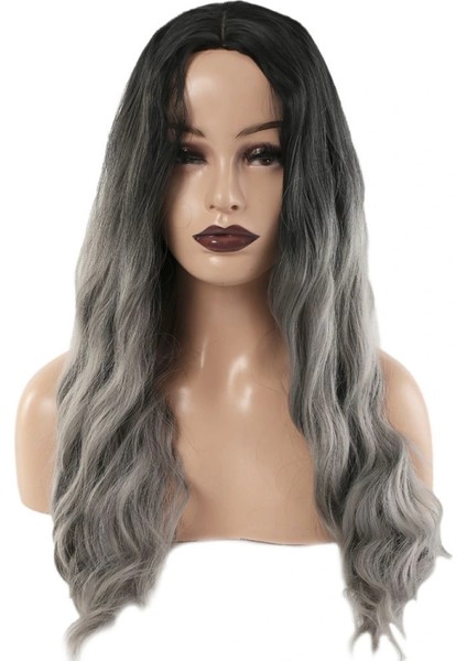 Fiber Sentetik Uzun Su Dalgası Peruk - Siyah Gri Ombreli fiyatları