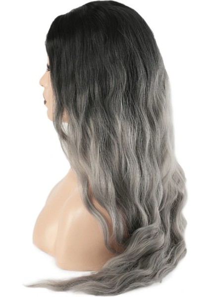 Fiber Sentetik Uzun Su Dalgası Peruk - Siyah Gri Ombreli fırsatları