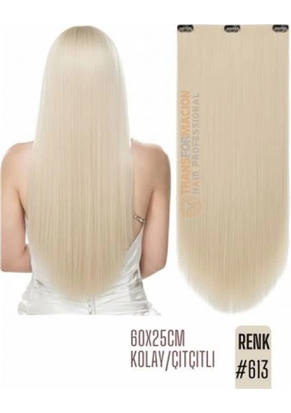 Doğal Görünümlü Düz Siyah Sentetik Kaynak Saç – Renk KOD:#613 Kolay Tak Çıkar, Işıltılı Etki!