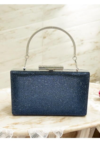 Lacivert Renk Iki Tarıfıda Komple Taşlı Metal Saplı Kadın Abiye Çanta Düğün Nişan Mezuniyet fiyatları