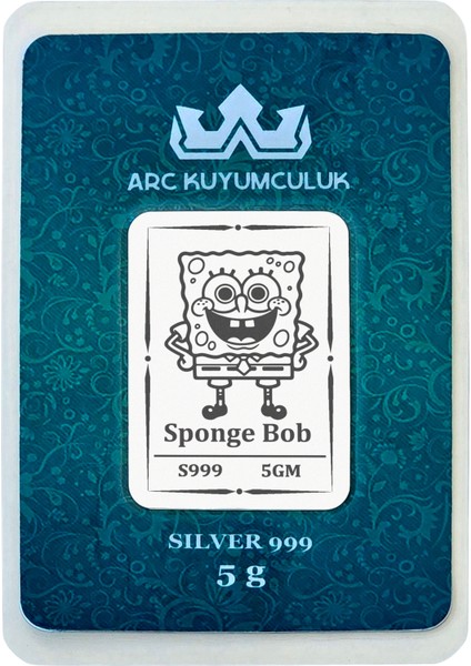 999 Ayar Gümüş ile Tasarlanmış Sünger Bob Temalı Hediyeye Özel 5 Gram Gümüş Külçesi-767