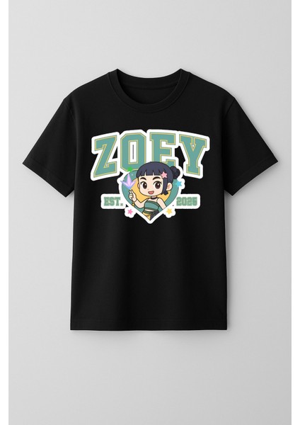 Kpop Demon Hunters Huntrix Zoey Kısa Kollu Baskılı Kız Çocuk Tişört (4-13 Yaş)