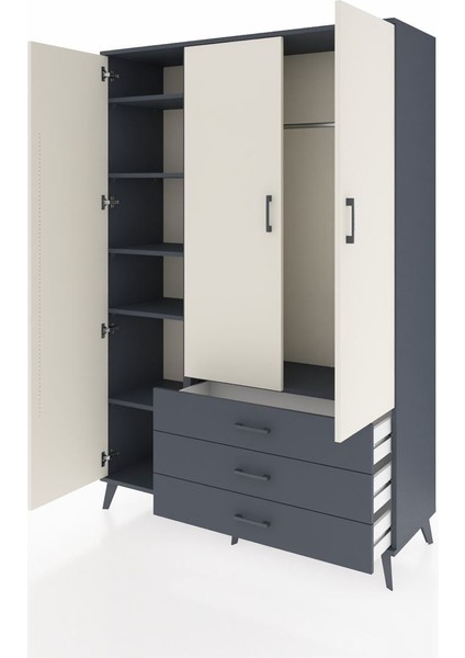 Hyperion Dolap 6 Raflı 3 Çekmeceli Tek Askılı 132X44X195 Antrasit-Aytaşı/antrasit modelleri