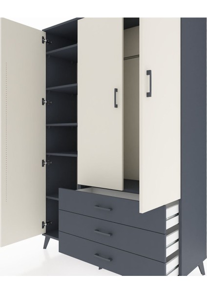 Hyperion Dolap 6 Raflı 3 Çekmeceli Tek Askılı 132X44X195 Antrasit-Aytaşı/antrasit fırsatları
