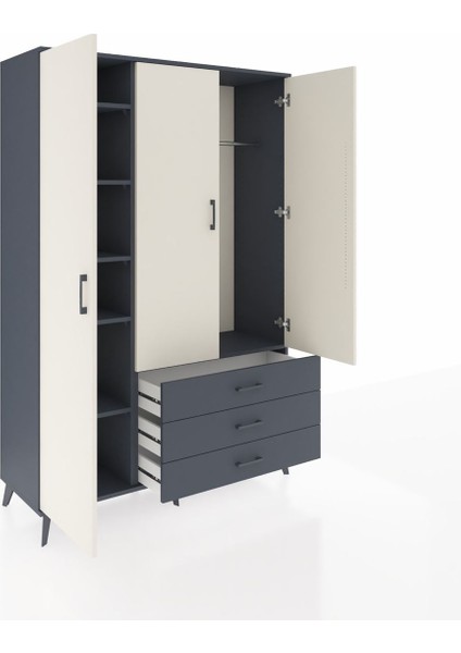 Hyperion Dolap 6 Raflı 3 Çekmeceli Tek Askılı 132X44X195 Antrasit-Aytaşı/antrasit indirimleri
