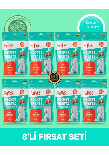Plus Pocket Treats Deri ve Tüy Bakımı Kedi Maması 8'li Süper Fırsat Set 8X60 gr fiyatları