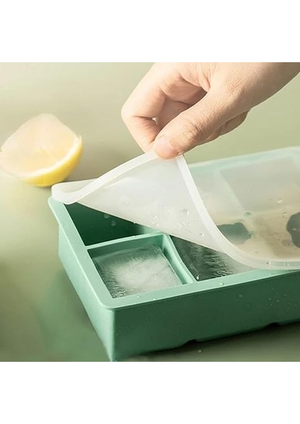 Kapaklı Silikon Buz Kalıbı - Bpa Içermeyen, Viski ve Kokteyller Için Büyük Buz Kalıpları, 2 Inç Büyük Buz Küpleri Yapmak Için Kolayca Çıkarılabilen Silikon Buz Kalıbı, Yeşil fırsatları