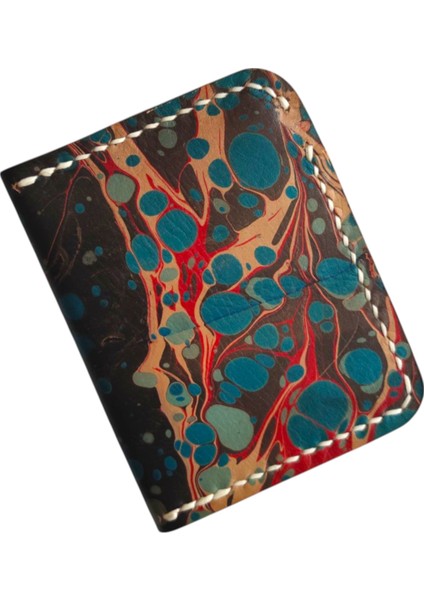 El Yapımı Hakiki Deri Ebru Sanatlı Cüzdan -Turkish Marbled Art Tasarım - Vegetable-Tanned Ince Küçük Katlanabilir Model Sanatsal El Işçiliği Erkek & Kadın Cüzdanı