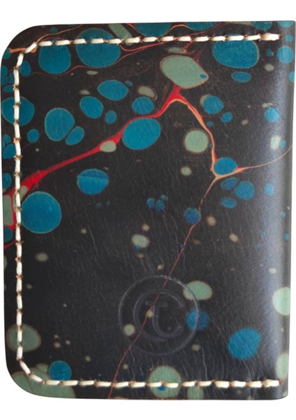 El Yapımı Hakiki Deri Ebru Sanatlı Cüzdan -Turkish Marbled Art Tasarım - Vegetable-Tanned Ince Küçük Katlanabilir Model Sanatsal El Işçiliği Erkek & Kadın Cüzdanı