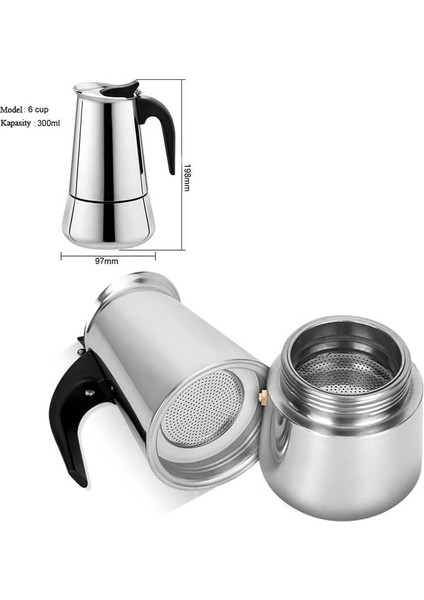 Ocak Üstü 6 Cup Fincan 300 ml Moka Pot Espresso CIN285-6 modelleri