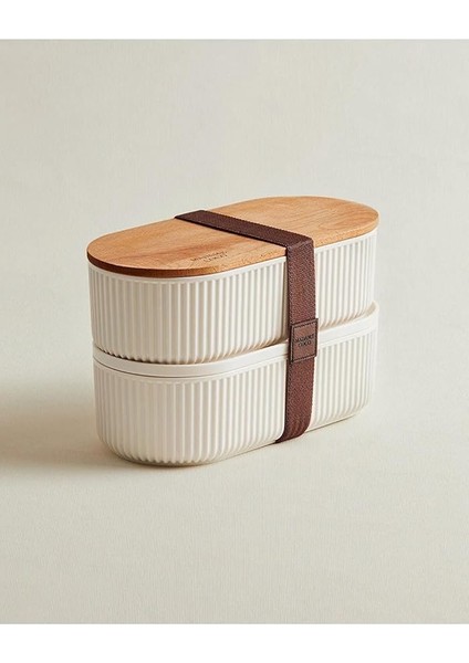 Coco Magou 2'li Ahşap Kapaklı Saklama Kabı, 1000 Ml, Soft Ekru fiyatları