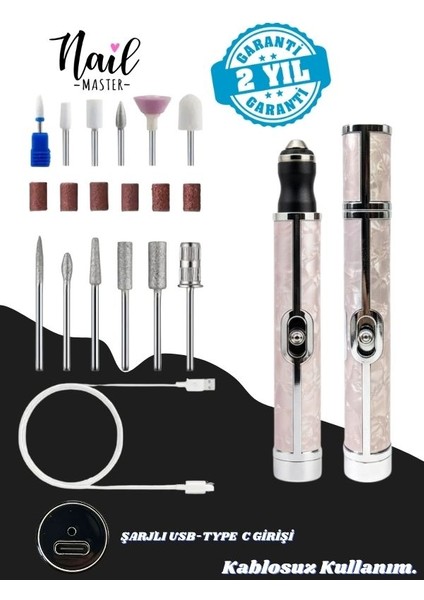Kablosuz Şarjlı Elektrikli Törpü Makinesi Freze Manikür Pedikür Profesyonel Tırnak Bakımı Seti