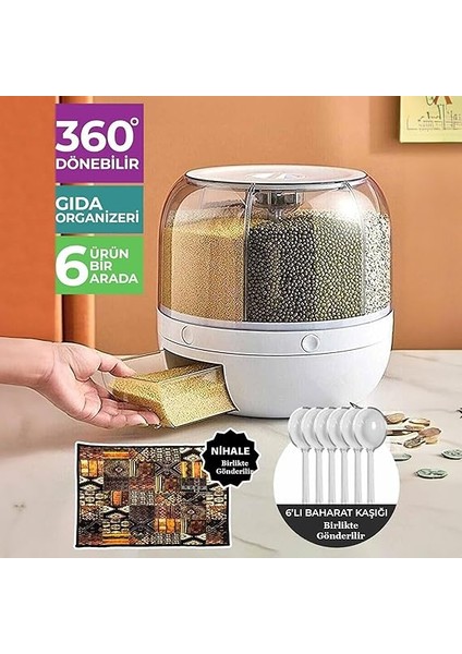 Bakliyat Organizeri, Bakliyat Saklama Kabı, 6 kg Kapasiteli Styles Gıda ve Bakliyat Saklama Kabı 6 Gözlü (6kg) fiyatları