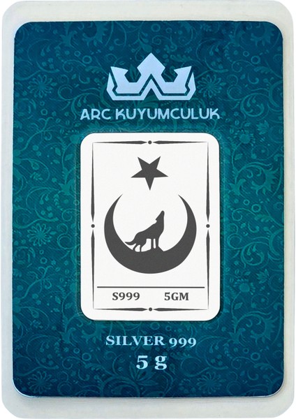 999 Ayar Gümüş ile Tasarlanmış Ay Yıldız ve Kurt Temalı Hediyeye Özel 5 Gram Gümüş Külçesi-769