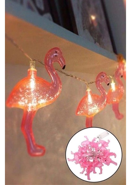 10LU Pilli LED Flamingo Dekoratif Işık Zinciri Aydınlatma 1,5 mt