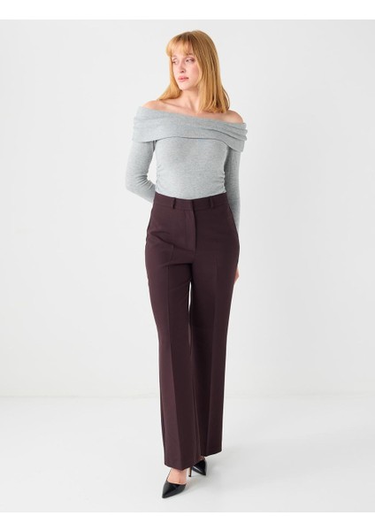 Acı Kahve Bol Kesim Bol Paça Normal Bel Dokuma Pantolon