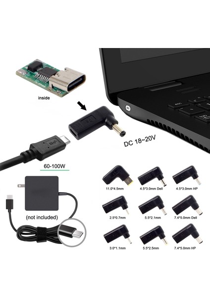 USB 3.1 Type C Usb-C Dikdörtgen Dc Fişe 5.5mm 7.4mm 3.0mm 2.5mm Pd Şarj Aleti Güç Adaptörü 90 Derece Açılı Tür 9 (Yurt Dışından) fırsatları