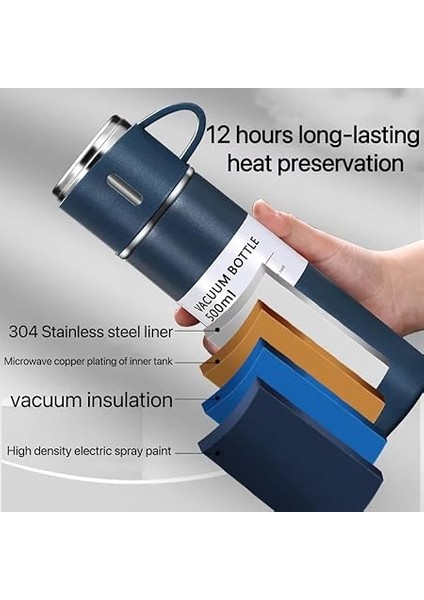 Polham 500ML Paslanmaz Çelik Bardaklı Termos Çift Katmanlı Termos Bardak Mug Araç Kahve Çay El Termosu fırsatları